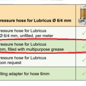 High pressure hose for Lubricus black, Ø 6/4 mm, filled with multipurpose grease